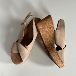 Clarks Taupe Cross-Strap Cork Wedge Sandals